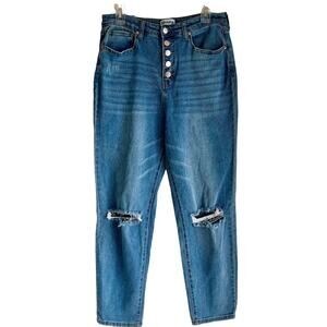NWT Abound Mom Jean Button-Fly Light Stone Wash Distressed 90s Jeans Size 29